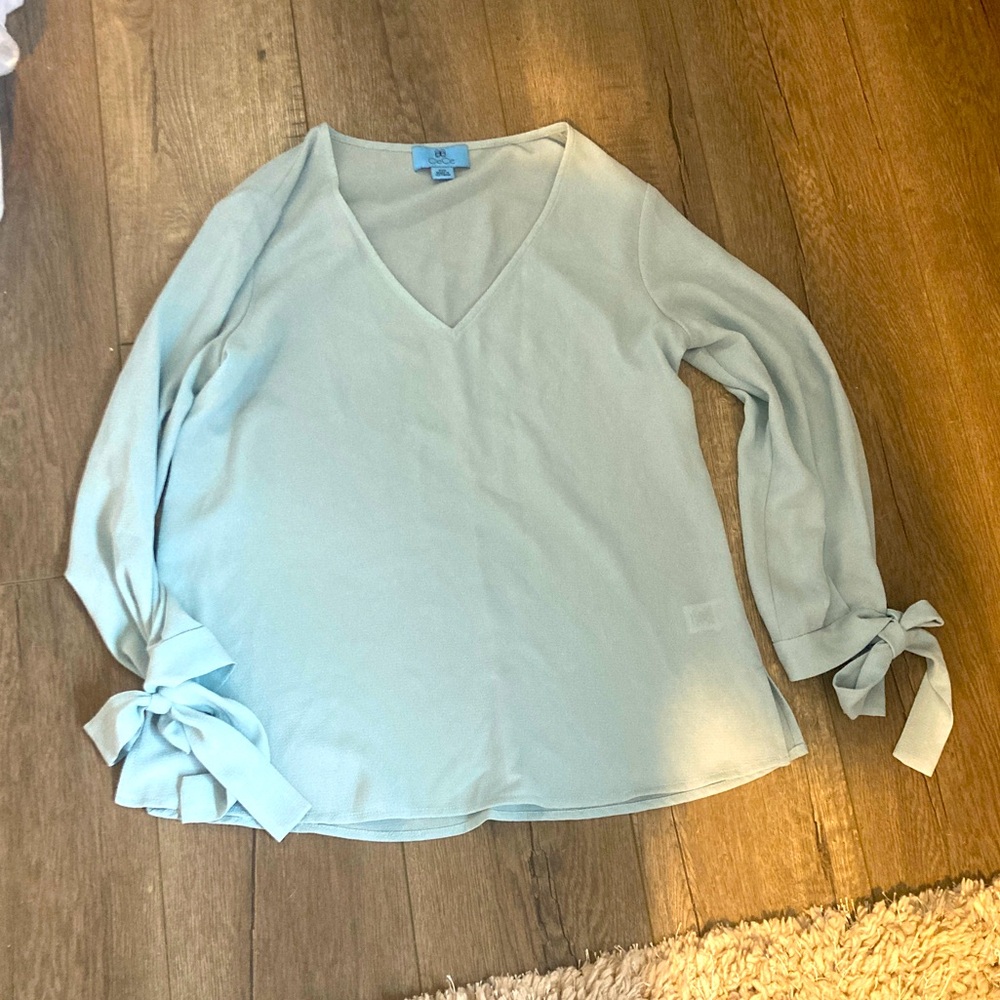 CeCe Soft Blue V-Neck Blouse with bowTie Sleeves